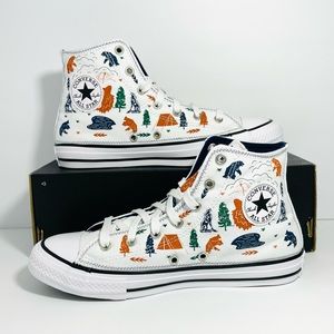 Converse Ctas White/Midnight/Navy Wilderness Print Hi Top Sneaker New